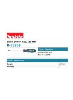 B-65969 Makita Screwdriver PZ3 150 mm with Magnetic Tip - Ergonomic Handle, Anti-Slip, and High Torque Cr-V Steel